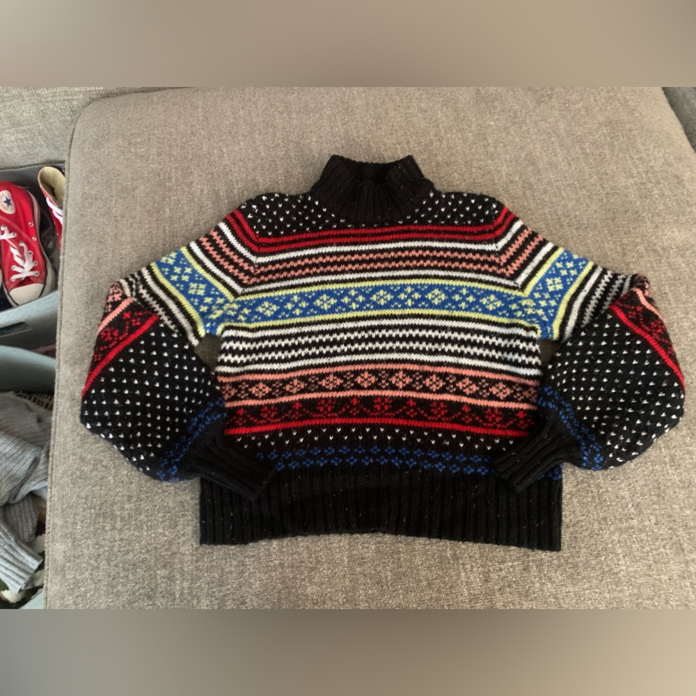 AE quilted pattern cropped turtleneck multi colored bright